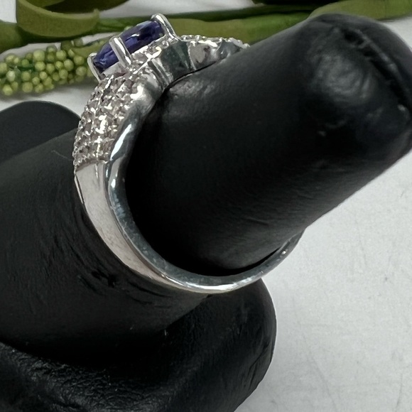 18K Solid White Gold Tanzanite Diamond Ring Sz 5.5 - Picture 9 of 16